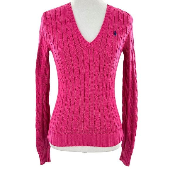 Ralph Lauren sport womens sweater size XS pink cable knit v-neck vintage y2k